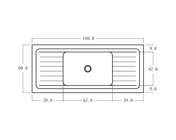 Solid limestone sink - Technical plan 140 cm