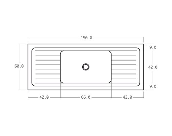 Solid limestone sink - Technical plan 150 cm