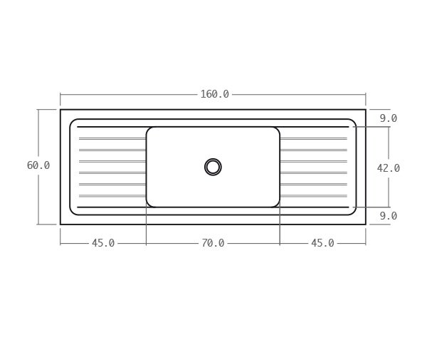 Solid limestone sink - Technical plan 160 cm