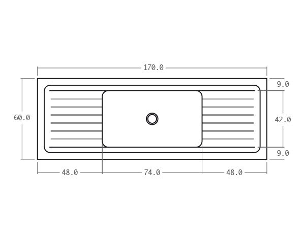 Solid limestone sink - Technical plan 170 cm