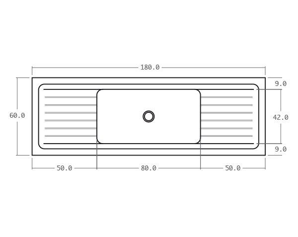Solid limestone sink - Technical plan 180 cm