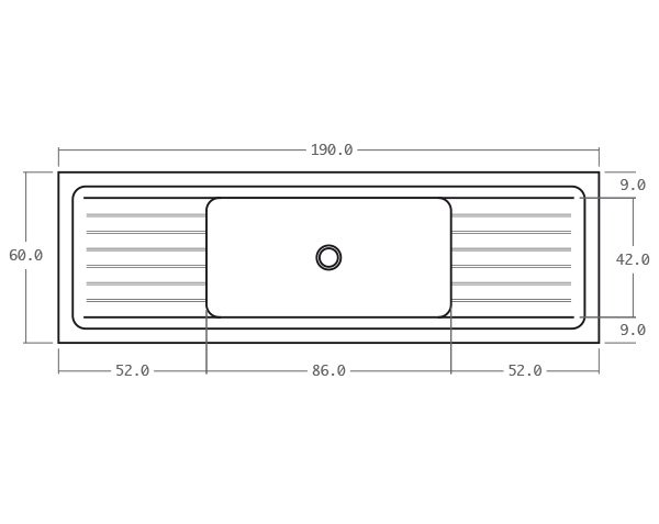 Solid limestone sink - Technical plan 190 cm