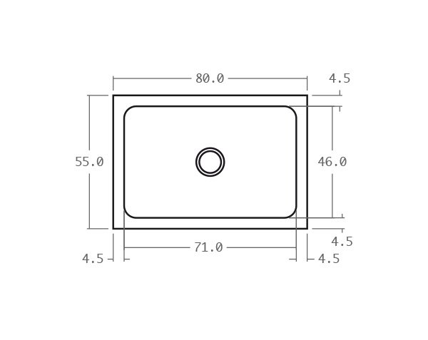 Stone sink with grooves and fluting - Technical plan 80 cm
