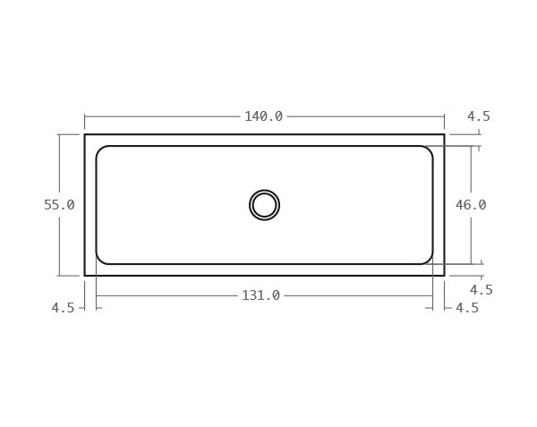 Stone sink with grooves and fluting - Technical plan 140 cm