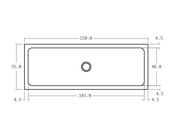 Stone sink with grooves and fluting - Technical plan 150 cm