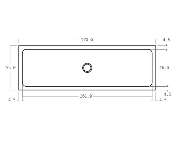 Stone sink with grooves and fluting - Technical plan 170 cm