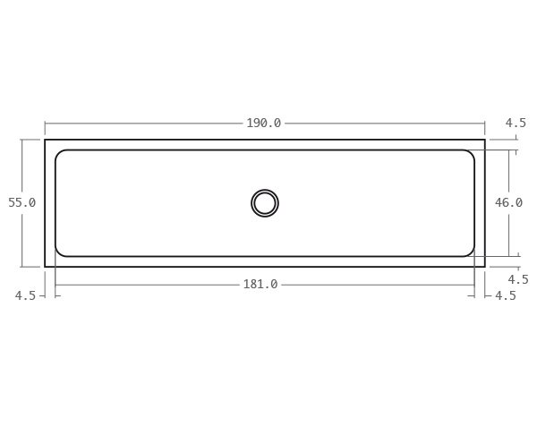 Evier avec cannelures et stries - Schéma technique 190 cm