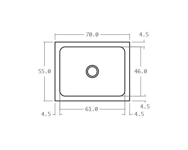 Stone sink with grooves and fluting - Technical plan 70 cm