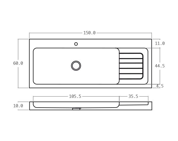 Limestone sink - Technical plan 150 cm