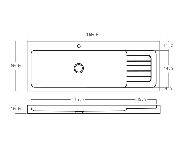 Limestone sink - Technical plan 160 cm