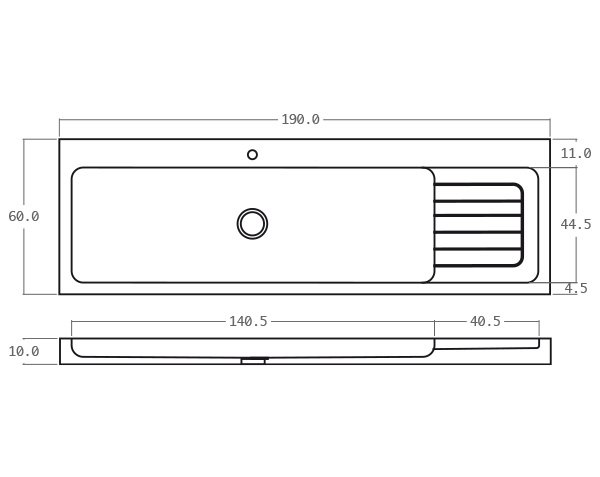 Limestone sink - Technical plan 190 cm