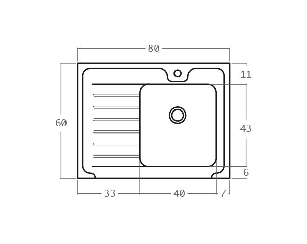 Evier en pierre de Bourgogne Bastide 1 bac - Schéma technique 80 cm