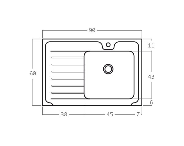 Burgundy limestone One bowl sink - Technical plan 90 cm