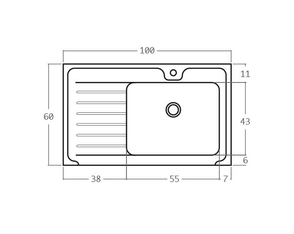 Evier en pierre de Bourgogne Bastide 1 bac - Schéma technique 100 cm