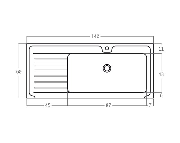 Evier en pierre de Bourgogne Bastide 1 bac - Schéma technique 140 cm