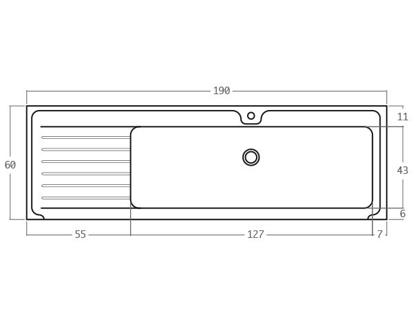 Evier en pierre de Bourgogne Bastide 1 bac - Schéma technique 190 cm