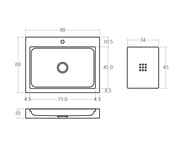 Modern limestone sink - Technical plan 80 cm