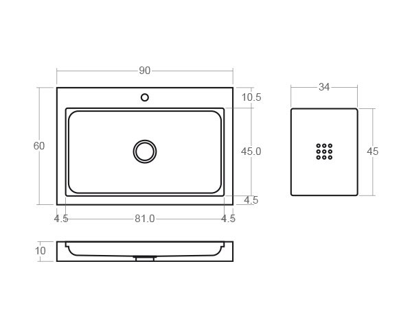 Modern limestone sink - Technical plan 90 cm