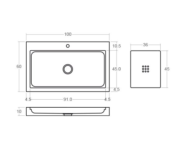 Modern limestone sink - Technical plan 100 cm