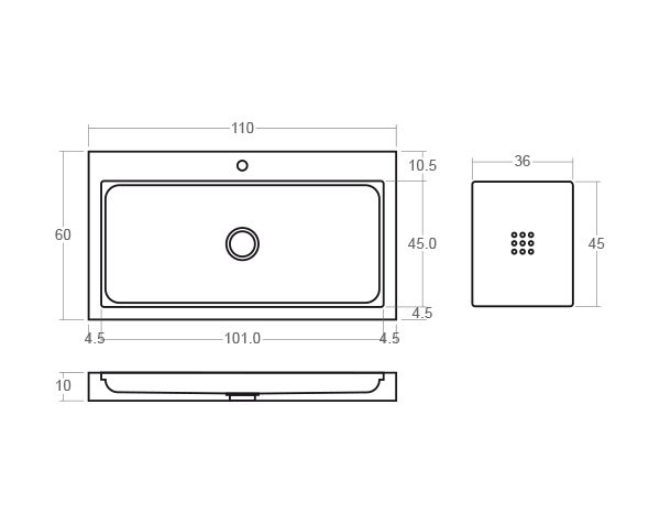 Modern limestone sink - Technical plan 110 cm