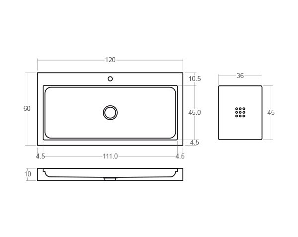 Modern limestone sink - Technical plan 120 cm