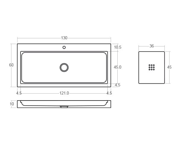 Modern limestone sink - Technical plan 130 cm