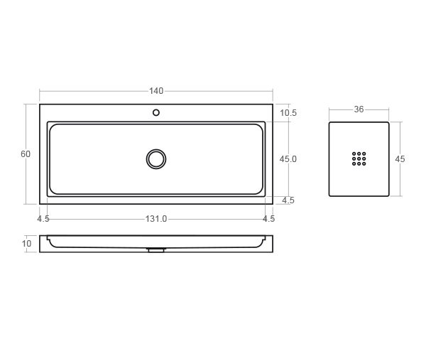 Modern limestone sink - Technical plan 140 cm