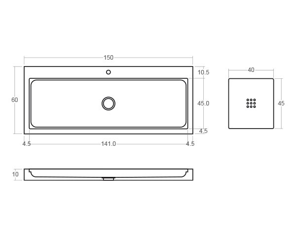 Modern limestone sink - Technical plan 150 cm