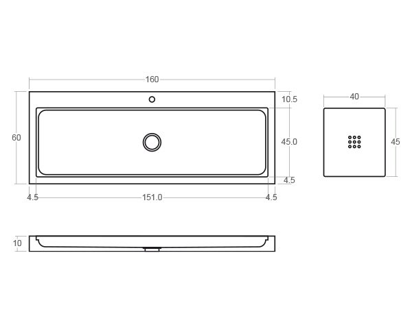 Modern limestone sink - Technical plan 160 cm