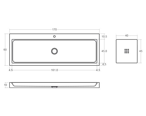 Modern limestone sink - Technical plan 170 cm