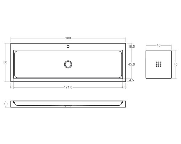 Modern limestone sink - Technical plan 180 cm