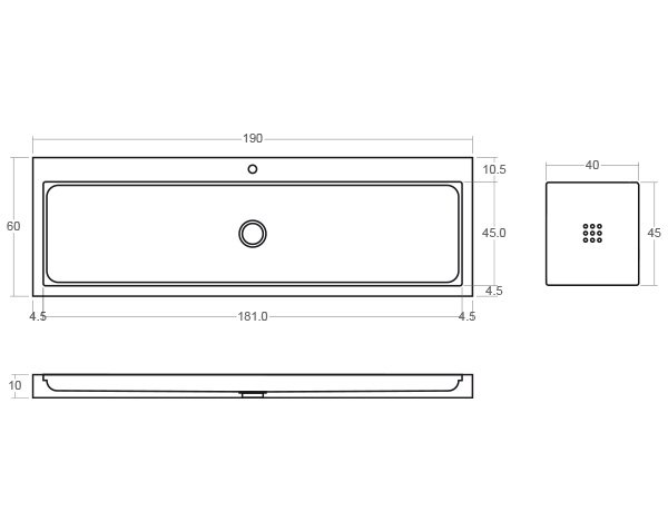 Modern limestone sink - Technical plan 190 cm