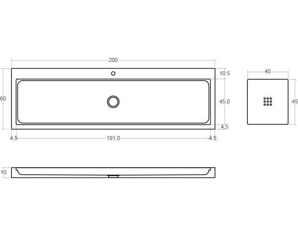 Evier en pierre moderne - Schéma technique 200 cm