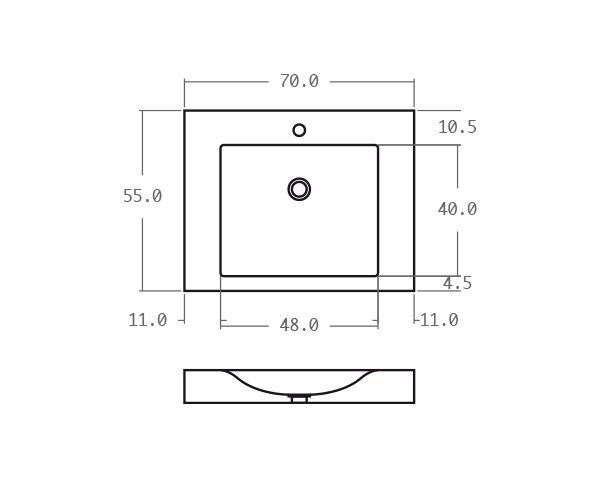 Limestone washbasin - Technical plan 70 cm