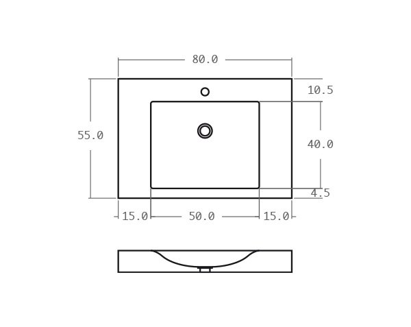 Limestone washbasin - Technical plan 80 cm