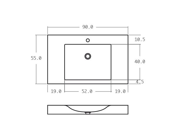 Limestone washbasin - Technical plan 90 cm