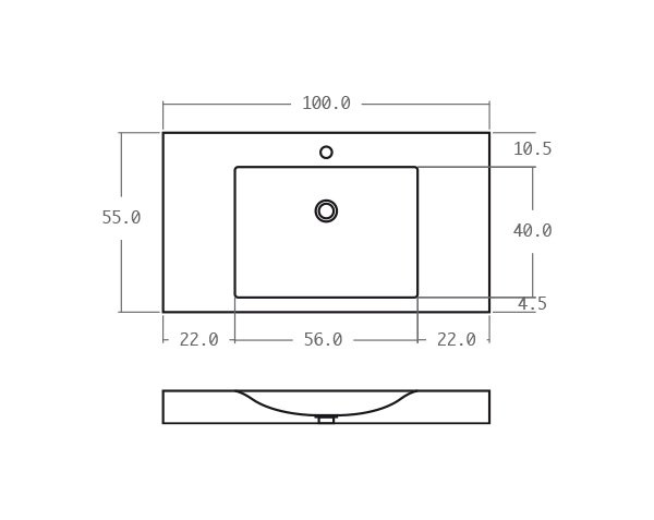Limestone washbasin - Technical plan 100 cm