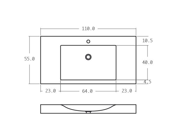 Limestone washbasin - Technical plan 110 cm
