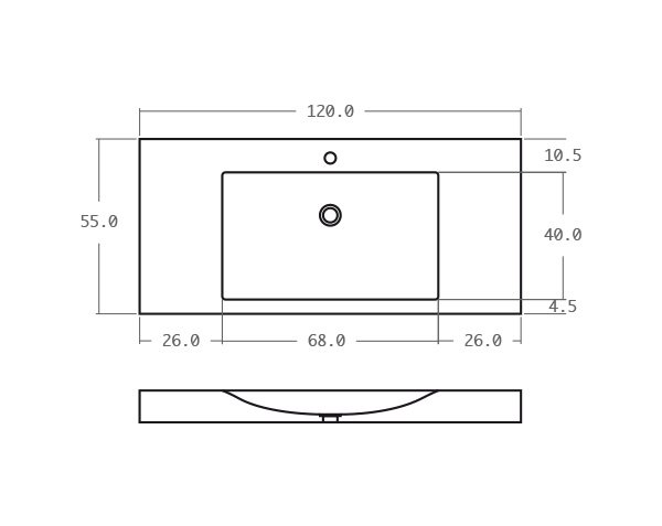Limestone washbasin - Technical plan 120 cm