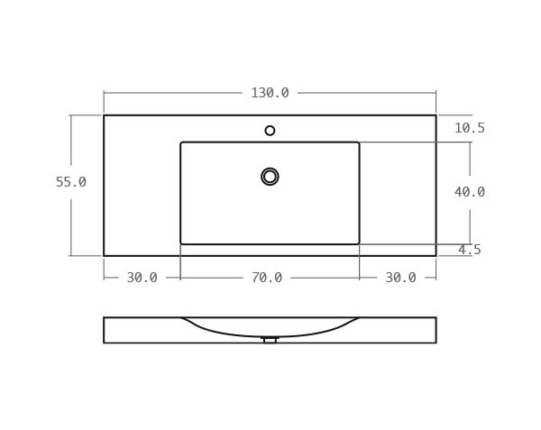Limestone washbasin - Technical plan 130 cm