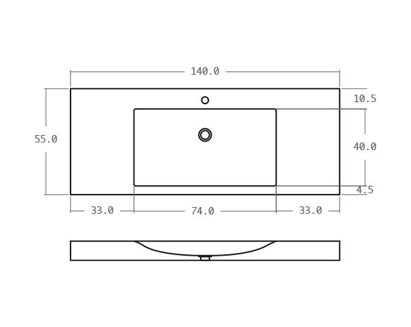 Limestone washbasin - Technical plan 140 cm