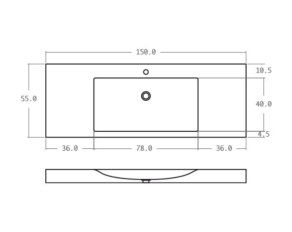 Limestone washbasin - Technical plan 150 cm