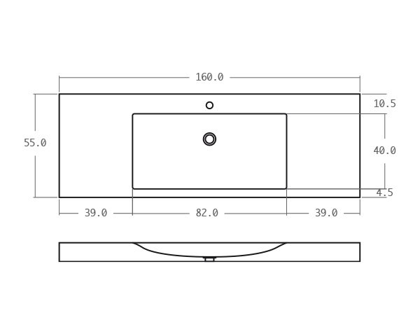 Limestone washbasin - Technical plan 160 cm
