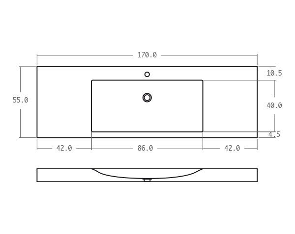 Limestone washbasin - Technical plan 170 cm