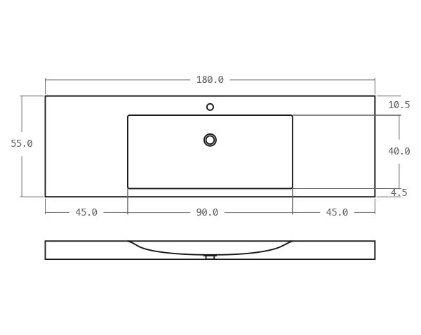 Limestone washbasin - Technical plan 180 cm
