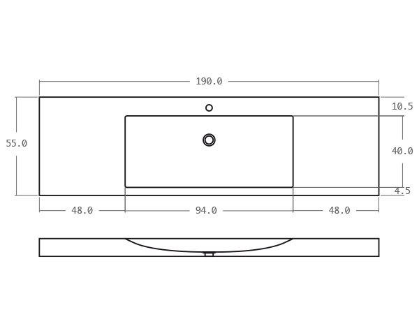 Limestone washbasin - Technical plan 190 cm