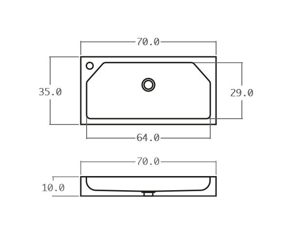 WC sink in limestone - Technical plan 70 cm