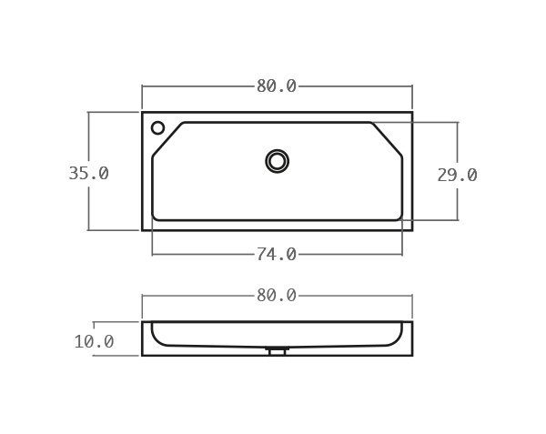 WC sink in limestone - Technical plan 80 cm