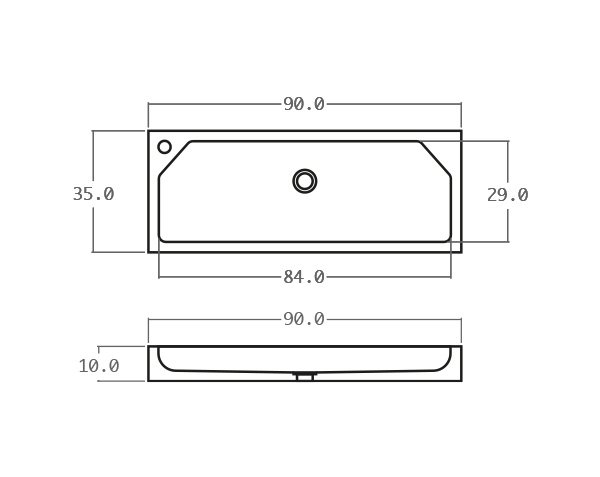 WC sink in limestone - Technical plan 90 cm