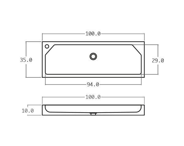 WC sink in limestone - Technical plan 100 cm
